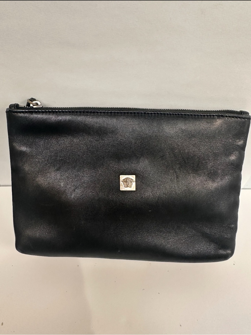 Versace Black Leather Toiletry Pouch with Medusa Emblem leather